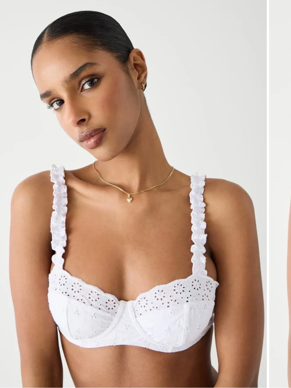 Frankie's Bikinis White Eyelet Underwire Top with Ruffled Straps